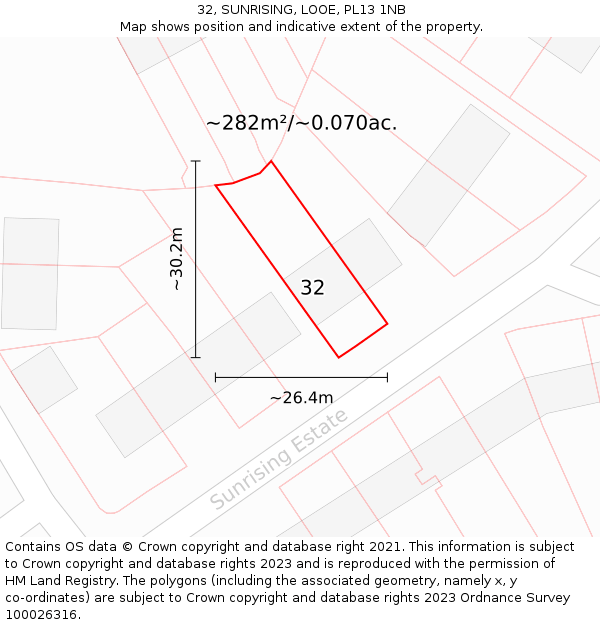 32, SUNRISING, LOOE, PL13 1NB: Plot and title map