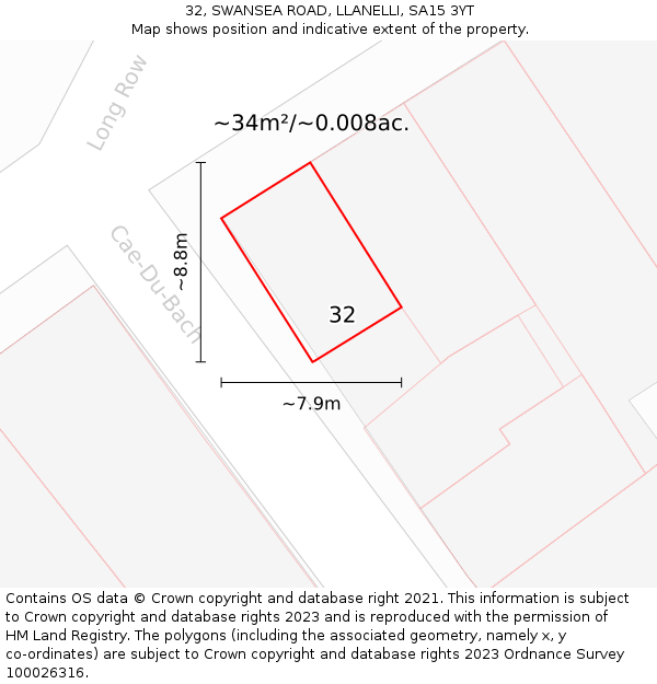 32, SWANSEA ROAD, LLANELLI, SA15 3YT: Plot and title map