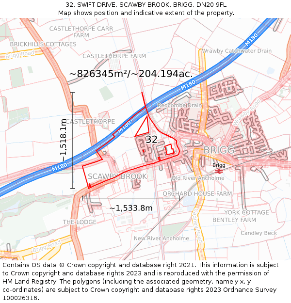 32, SWIFT DRIVE, SCAWBY BROOK, BRIGG, DN20 9FL: Plot and title map