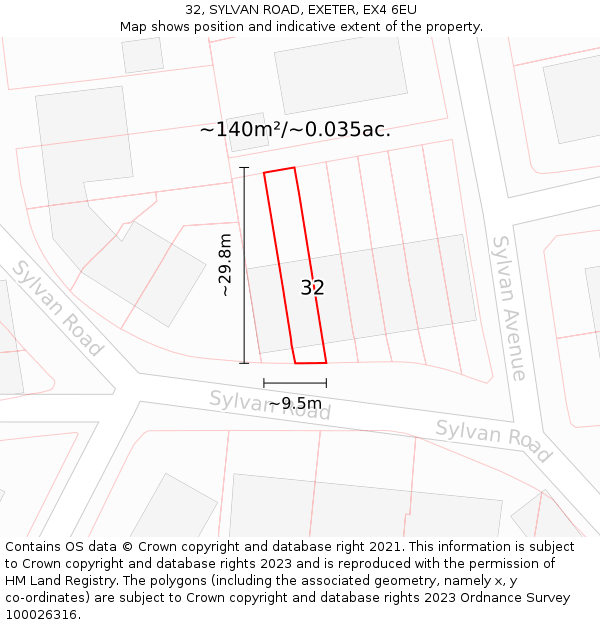 32, SYLVAN ROAD, EXETER, EX4 6EU: Plot and title map