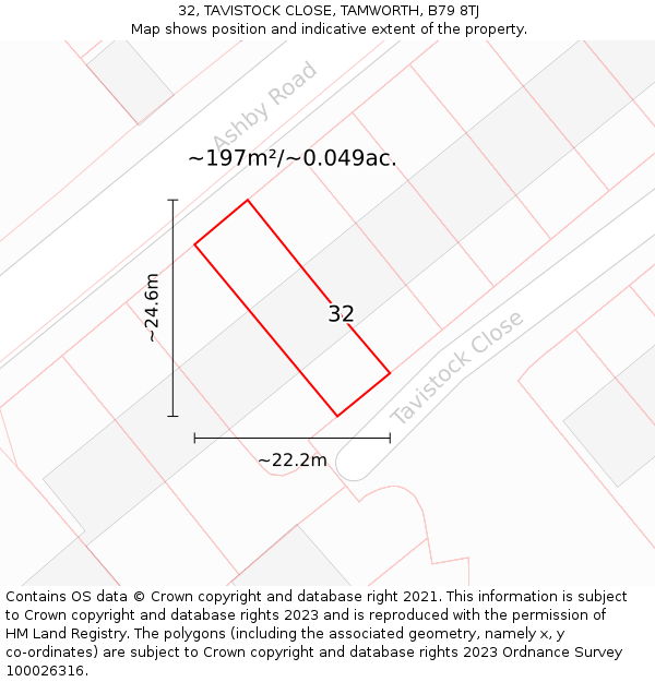 32, TAVISTOCK CLOSE, TAMWORTH, B79 8TJ: Plot and title map