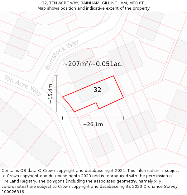 32, TEN ACRE WAY, RAINHAM, GILLINGHAM, ME8 8TL: Plot and title map