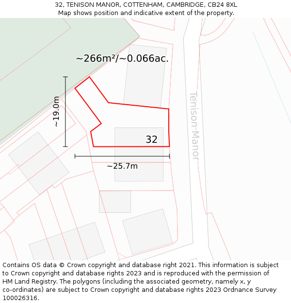 32, TENISON MANOR, COTTENHAM, CAMBRIDGE, CB24 8XL: Plot and title map