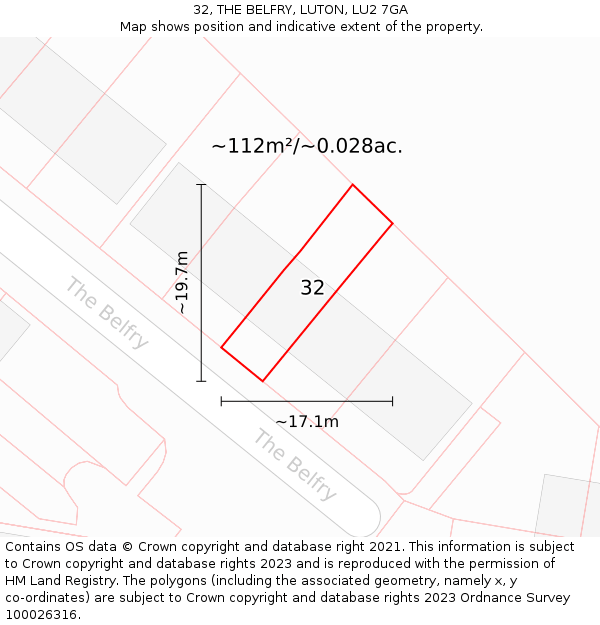 32, THE BELFRY, LUTON, LU2 7GA: Plot and title map