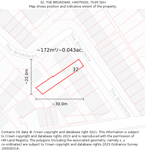 32, THE BROADWAY, HASTINGS, TN35 5EH: Plot and title map