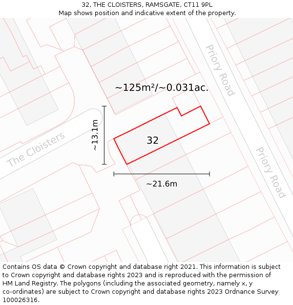 32, THE CLOISTERS, RAMSGATE, CT11 9PL: Plot and title map