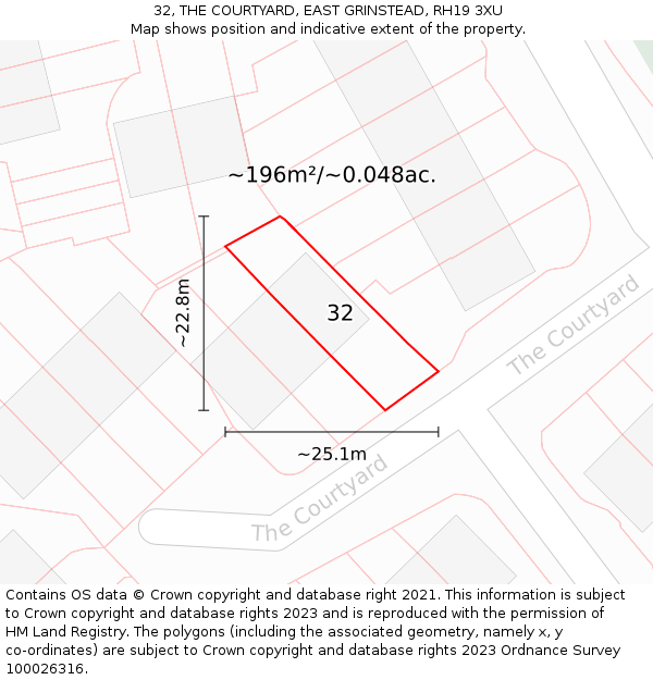 32, THE COURTYARD, EAST GRINSTEAD, RH19 3XU: Plot and title map
