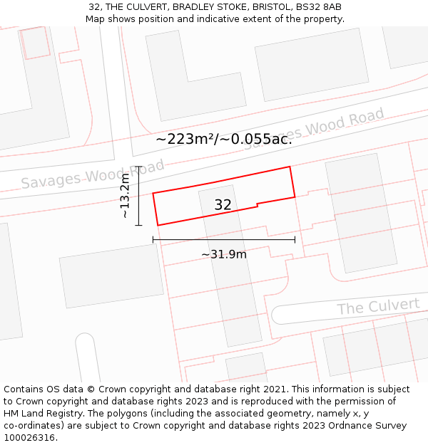 32, THE CULVERT, BRADLEY STOKE, BRISTOL, BS32 8AB: Plot and title map