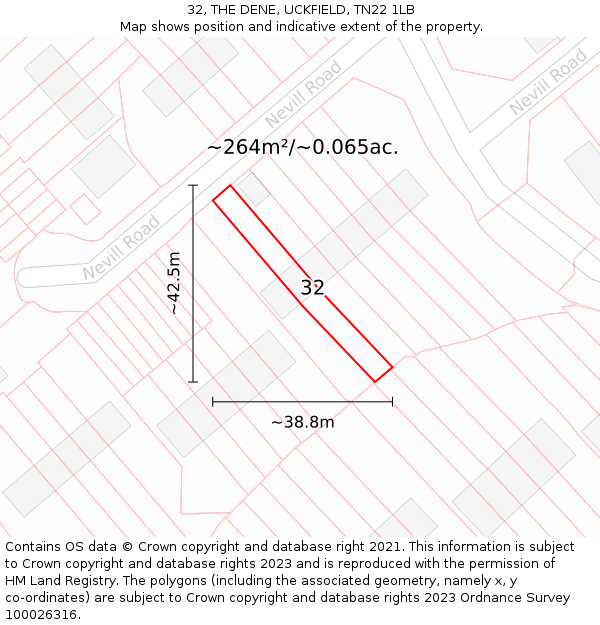 32, THE DENE, UCKFIELD, TN22 1LB: Plot and title map
