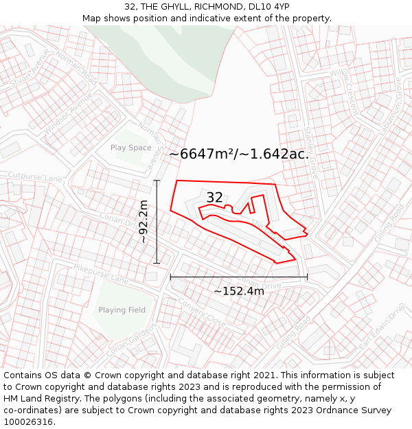 32, THE GHYLL, RICHMOND, DL10 4YP: Plot and title map