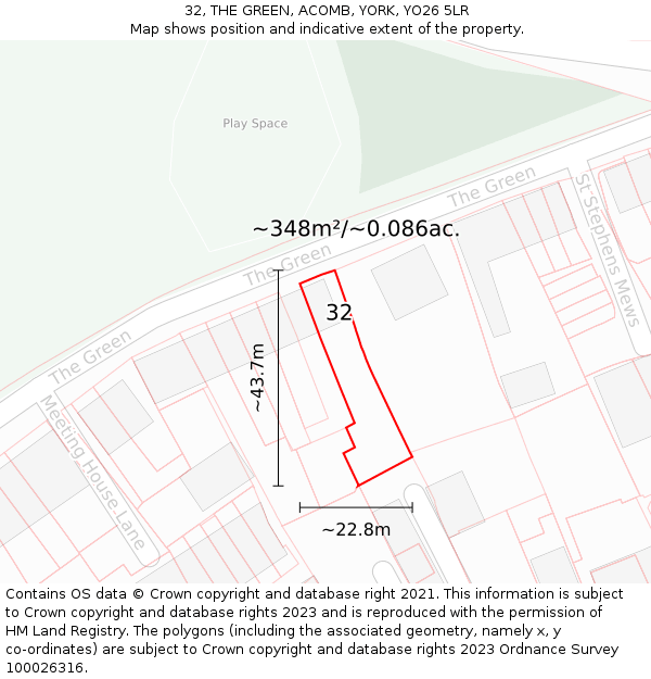 32, THE GREEN, ACOMB, YORK, YO26 5LR: Plot and title map