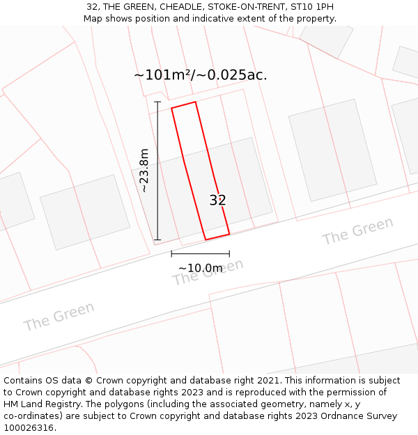 32, THE GREEN, CHEADLE, STOKE-ON-TRENT, ST10 1PH: Plot and title map