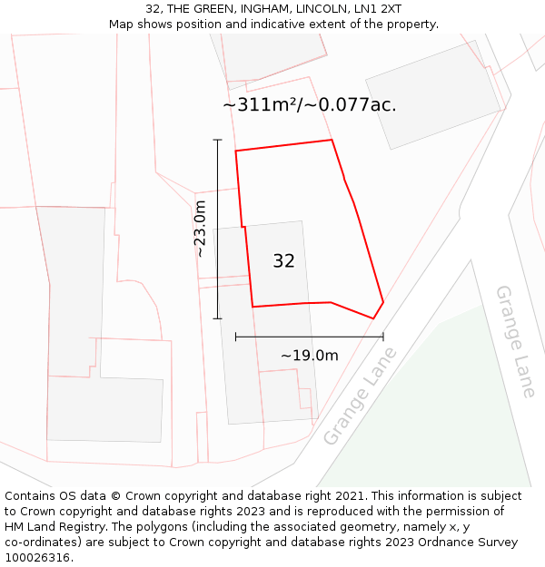 32, THE GREEN, INGHAM, LINCOLN, LN1 2XT: Plot and title map