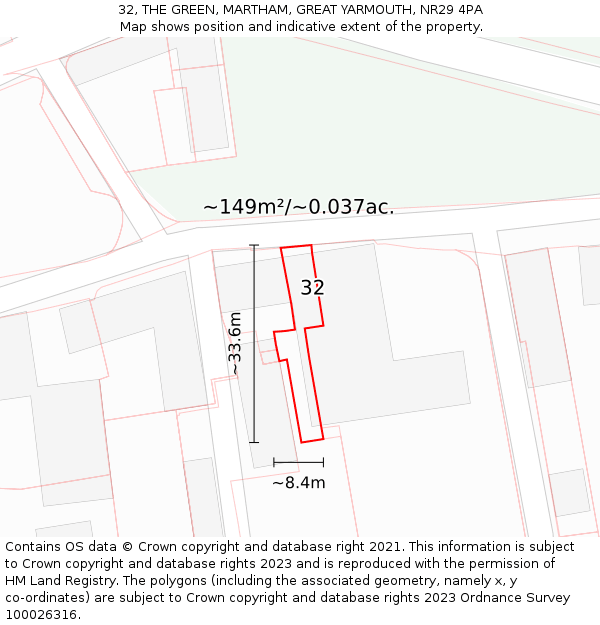 32, THE GREEN, MARTHAM, GREAT YARMOUTH, NR29 4PA: Plot and title map