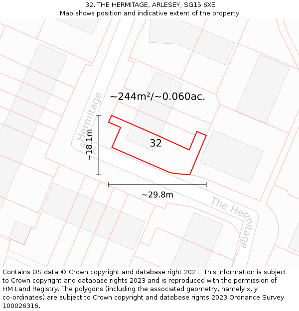 32, THE HERMITAGE, ARLESEY, SG15 6XE: Plot and title map