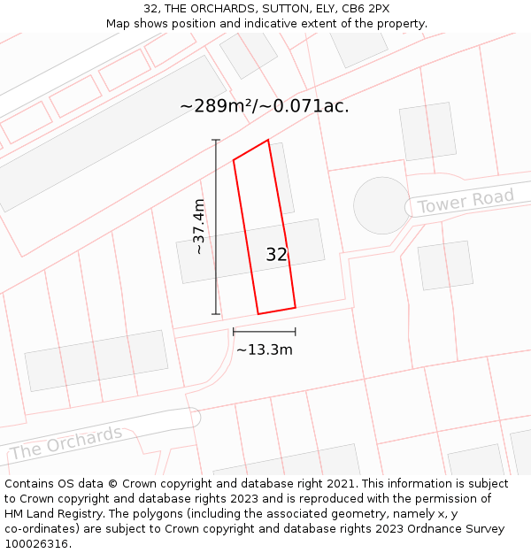 32, THE ORCHARDS, SUTTON, ELY, CB6 2PX: Plot and title map