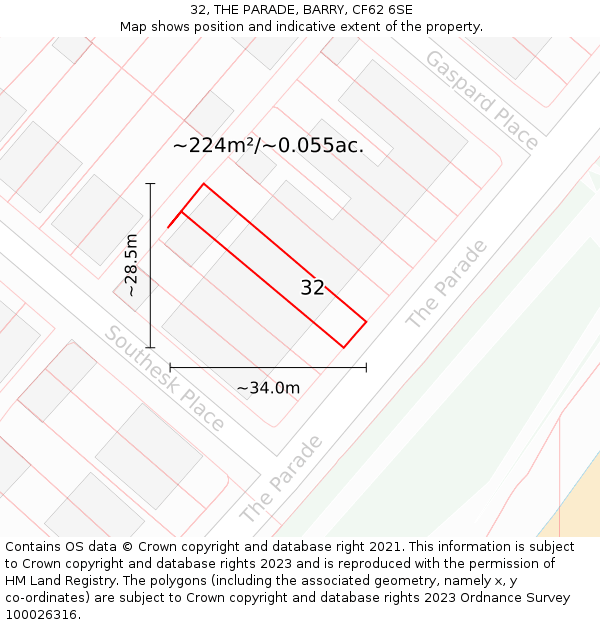 32, THE PARADE, BARRY, CF62 6SE: Plot and title map
