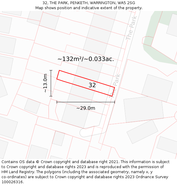 32, THE PARK, PENKETH, WARRINGTON, WA5 2SG: Plot and title map