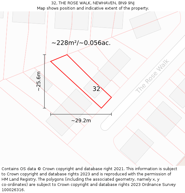 32, THE ROSE WALK, NEWHAVEN, BN9 9NJ: Plot and title map