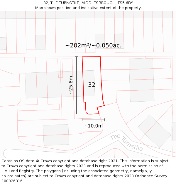 32, THE TURNSTILE, MIDDLESBROUGH, TS5 6BY: Plot and title map