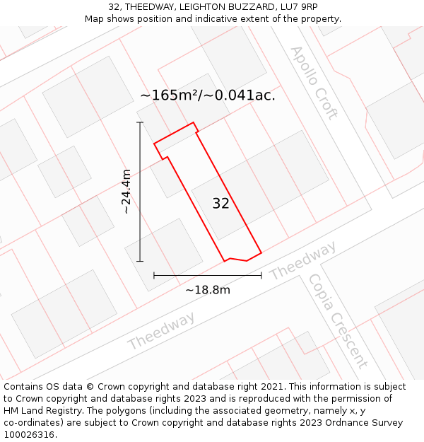 32, THEEDWAY, LEIGHTON BUZZARD, LU7 9RP: Plot and title map