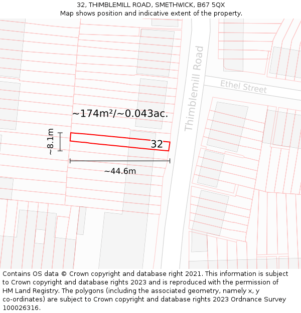 32, THIMBLEMILL ROAD, SMETHWICK, B67 5QX: Plot and title map