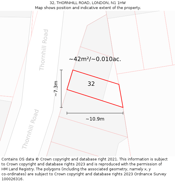 32, THORNHILL ROAD, LONDON, N1 1HW: Plot and title map