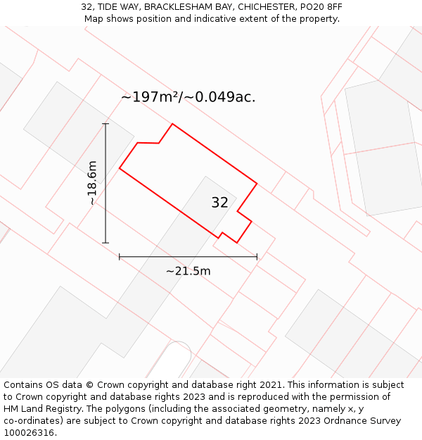 32, TIDE WAY, BRACKLESHAM BAY, CHICHESTER, PO20 8FF: Plot and title map