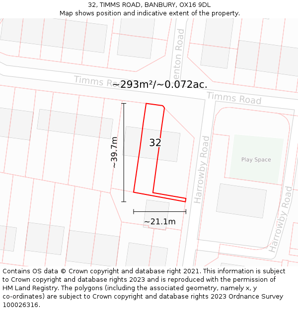 32, TIMMS ROAD, BANBURY, OX16 9DL: Plot and title map