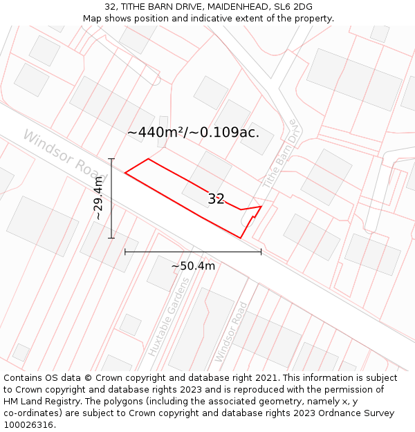 32, TITHE BARN DRIVE, MAIDENHEAD, SL6 2DG: Plot and title map