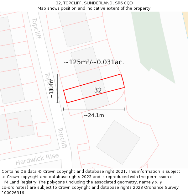 32, TOPCLIFF, SUNDERLAND, SR6 0QD: Plot and title map