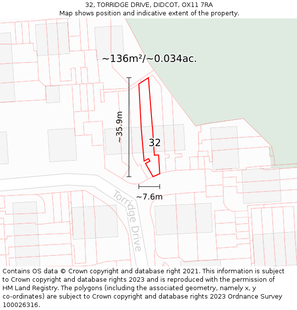 32, TORRIDGE DRIVE, DIDCOT, OX11 7RA: Plot and title map