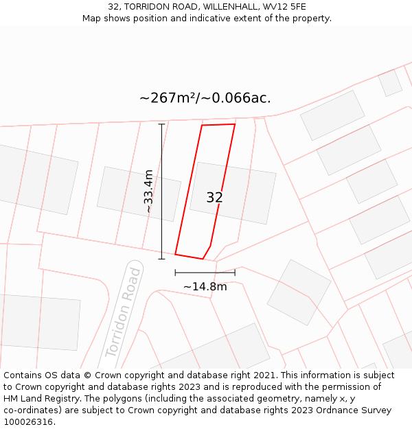 32, TORRIDON ROAD, WILLENHALL, WV12 5FE: Plot and title map