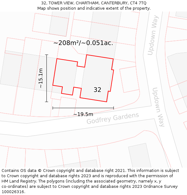 32, TOWER VIEW, CHARTHAM, CANTERBURY, CT4 7TQ: Plot and title map