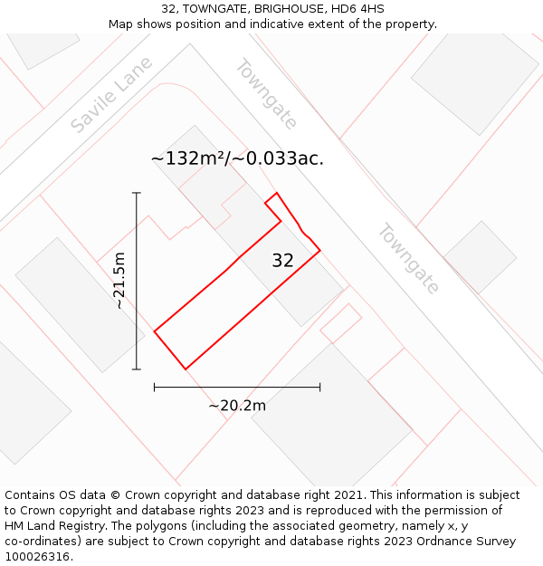 32, TOWNGATE, BRIGHOUSE, HD6 4HS: Plot and title map