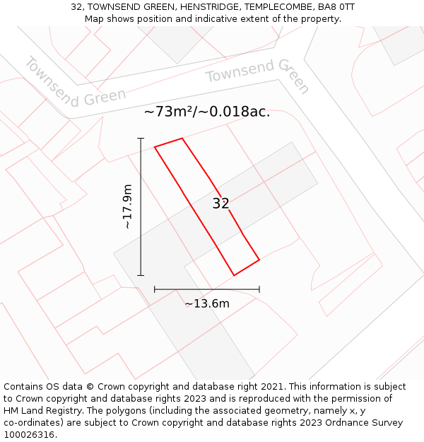 32, TOWNSEND GREEN, HENSTRIDGE, TEMPLECOMBE, BA8 0TT: Plot and title map