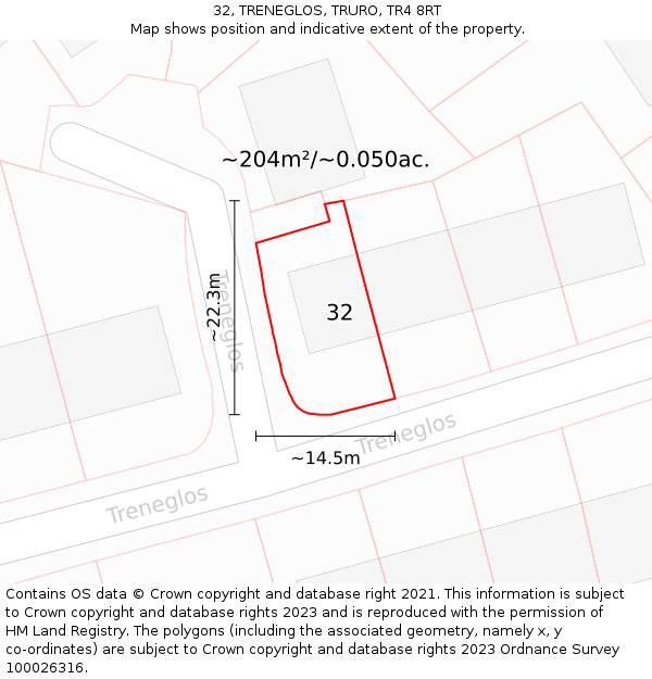32, TRENEGLOS, TRURO, TR4 8RT: Plot and title map