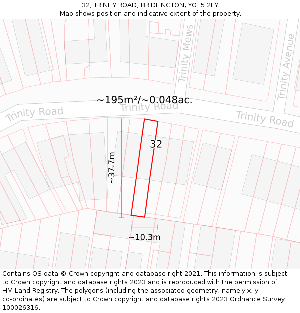 32, TRINITY ROAD, BRIDLINGTON, YO15 2EY: Plot and title map