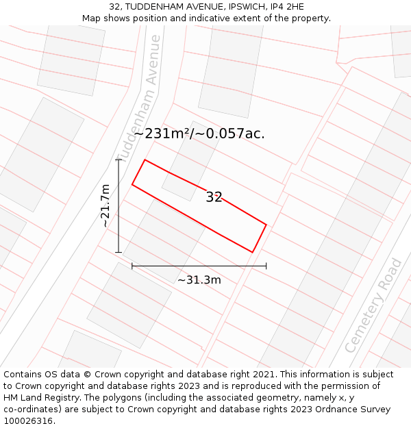 32, TUDDENHAM AVENUE, IPSWICH, IP4 2HE: Plot and title map