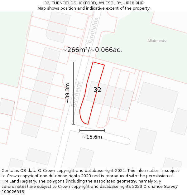 32, TURNFIELDS, ICKFORD, AYLESBURY, HP18 9HP: Plot and title map