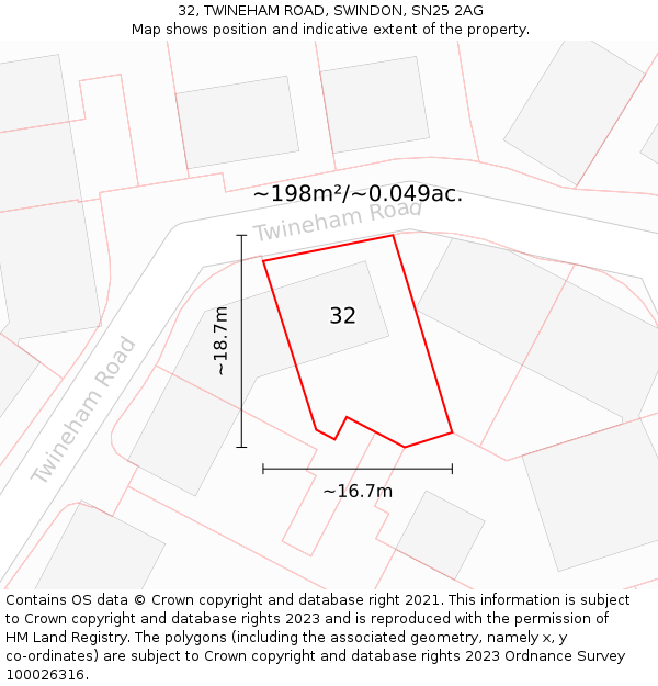 32, TWINEHAM ROAD, SWINDON, SN25 2AG: Plot and title map