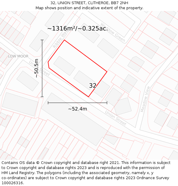 32, UNION STREET, CLITHEROE, BB7 2NH: Plot and title map
