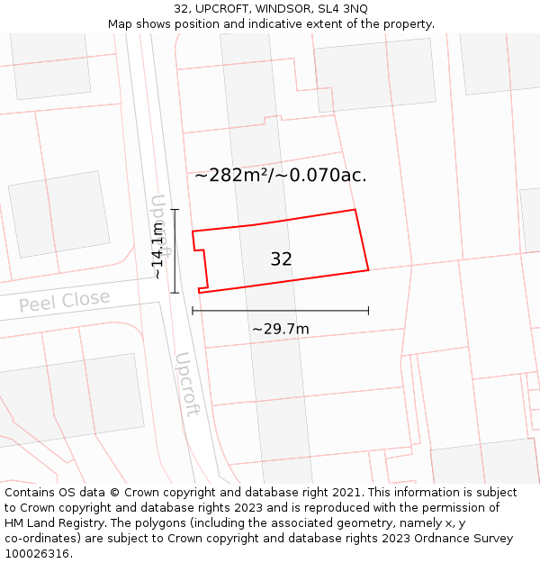 32, UPCROFT, WINDSOR, SL4 3NQ: Plot and title map
