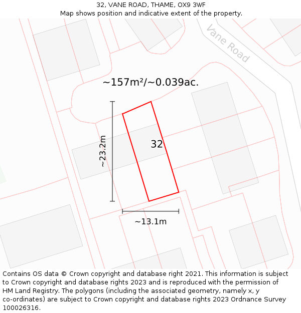 32, VANE ROAD, THAME, OX9 3WF: Plot and title map