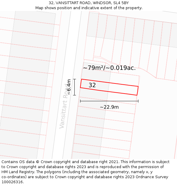 32, VANSITTART ROAD, WINDSOR, SL4 5BY: Plot and title map