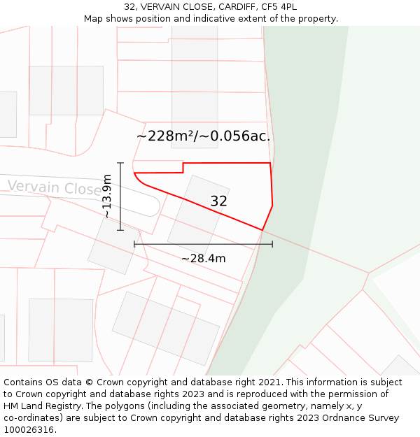 32, VERVAIN CLOSE, CARDIFF, CF5 4PL: Plot and title map