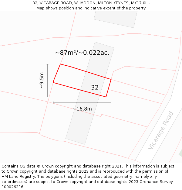 32, VICARAGE ROAD, WHADDON, MILTON KEYNES, MK17 0LU: Plot and title map