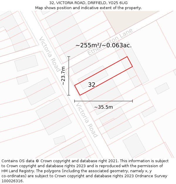 32, VICTORIA ROAD, DRIFFIELD, YO25 6UG: Plot and title map