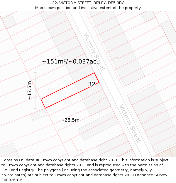 32, VICTORIA STREET, RIPLEY, DE5 3BG: Plot and title map
