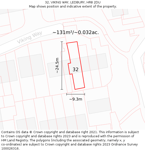 32, VIKING WAY, LEDBURY, HR8 2DU: Plot and title map